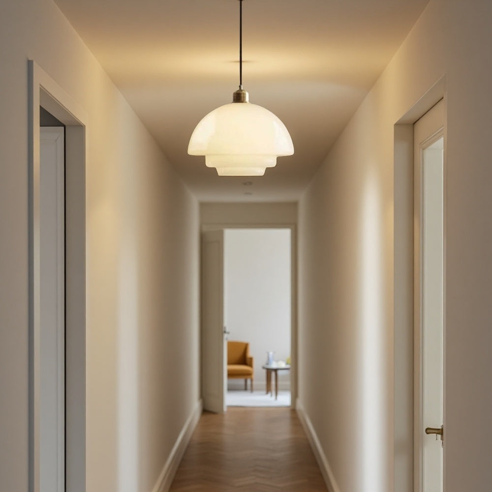 Lámpara de techo Art Déco de cristal opalino para comedor