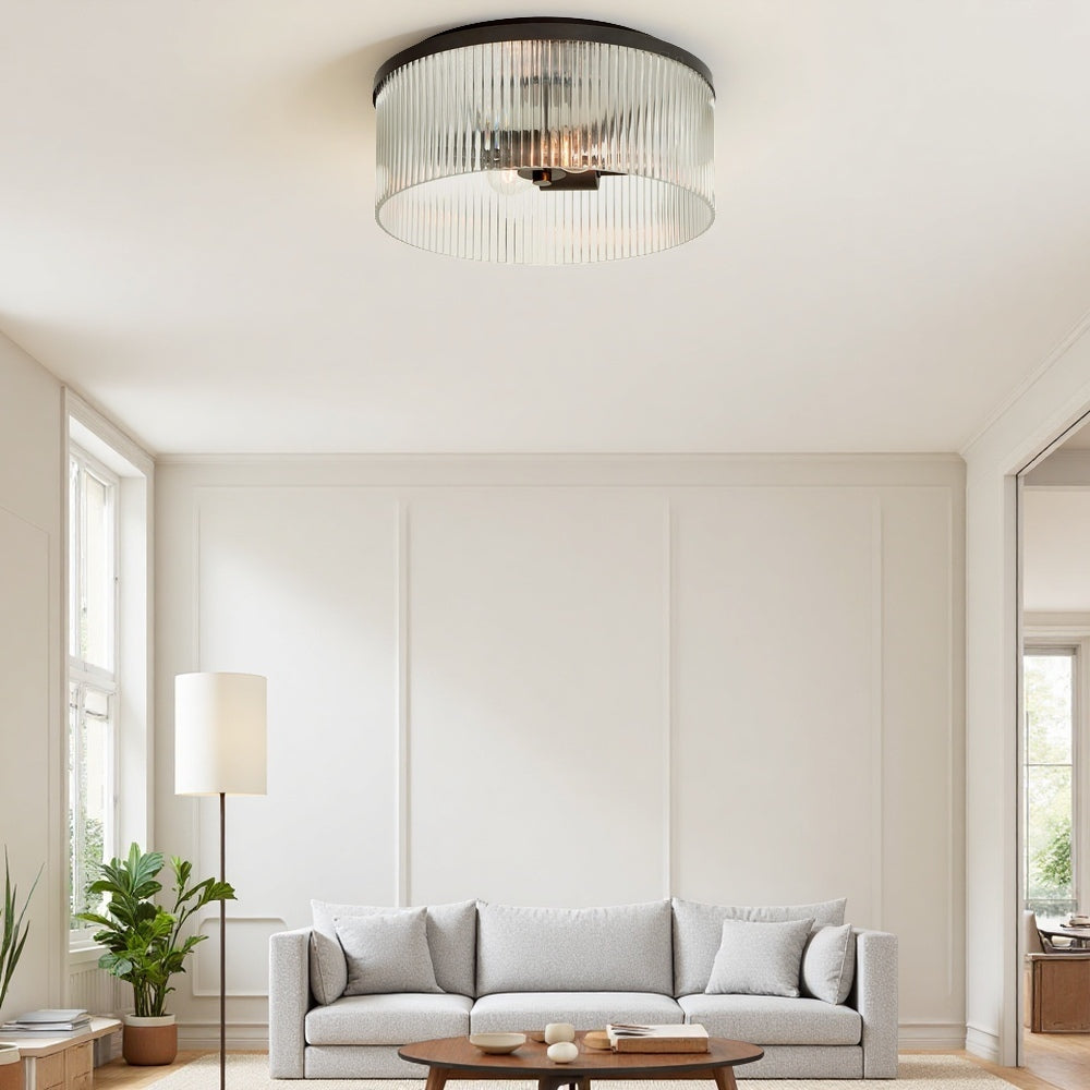 Elegante lámpara de techo de cristal acanalado