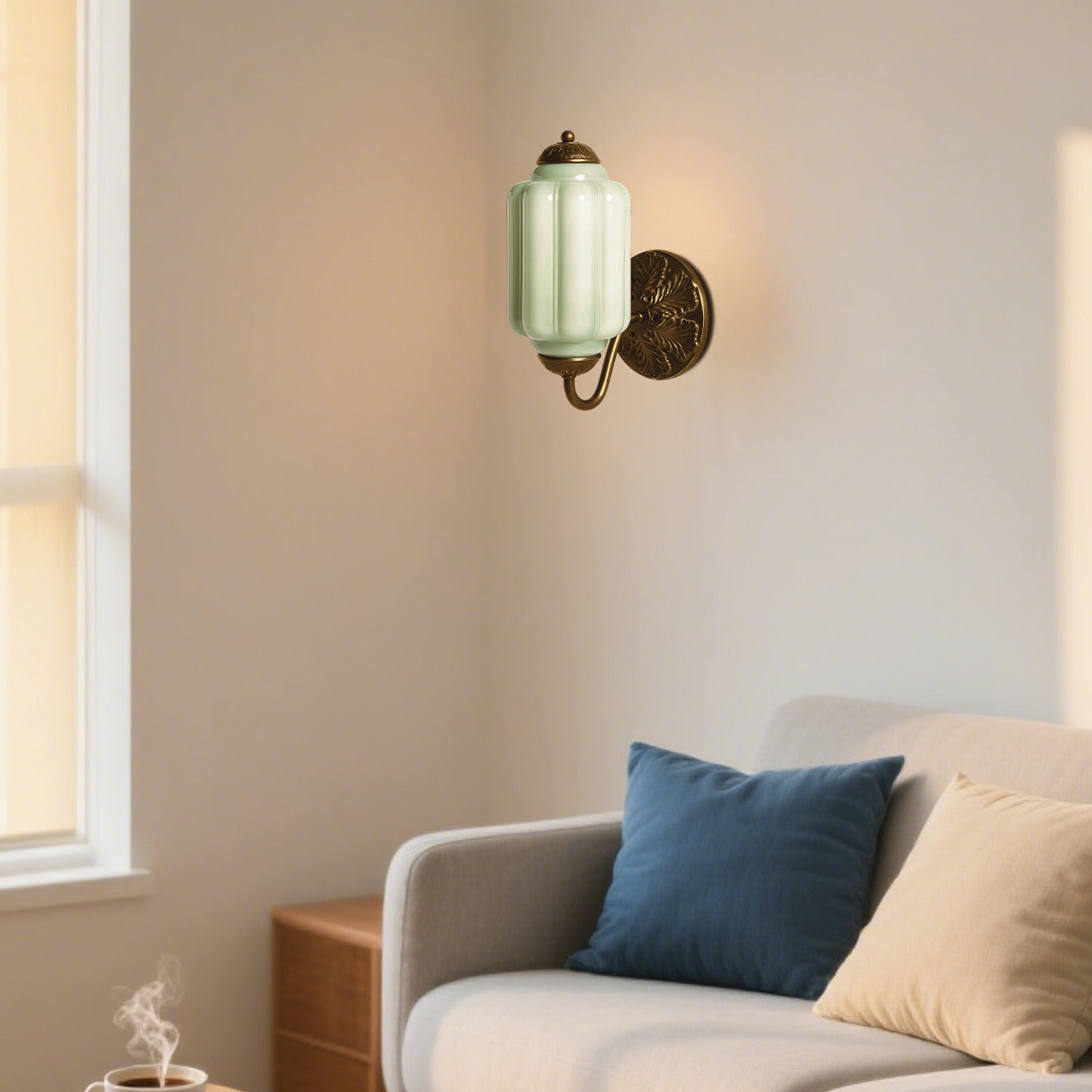 Aplique de pared clásico de latón con pantalla de cristal - Iluminación de pasillo