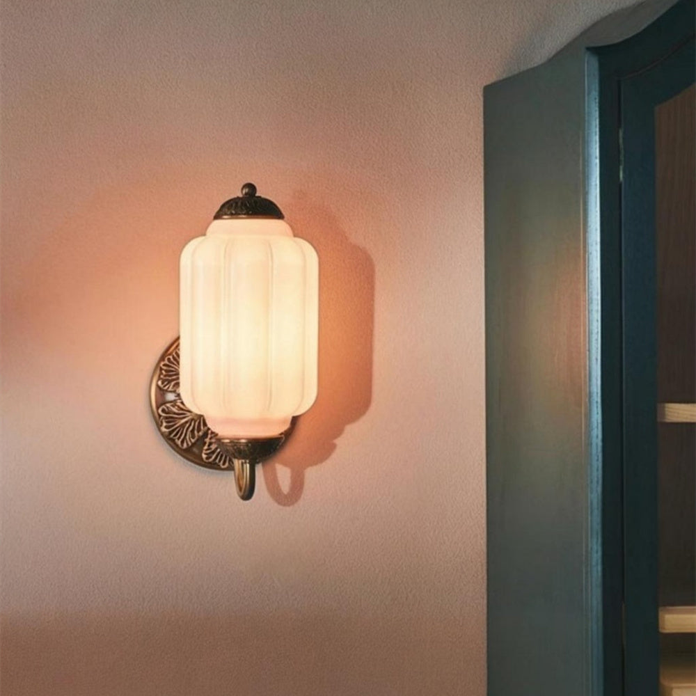 Aplique de pared clásico de latón con pantalla de cristal - Iluminación de pasillo