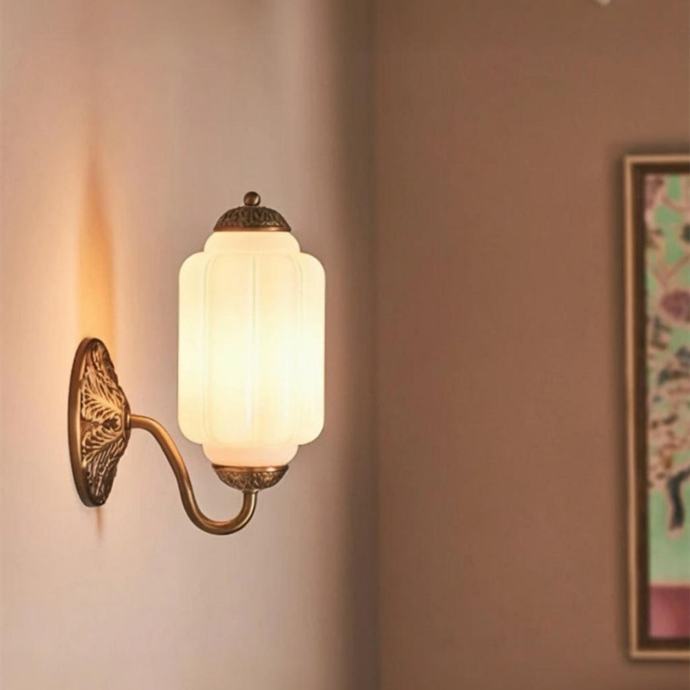 Aplique de pared clásico de latón con pantalla de cristal - Iluminación de pasillo